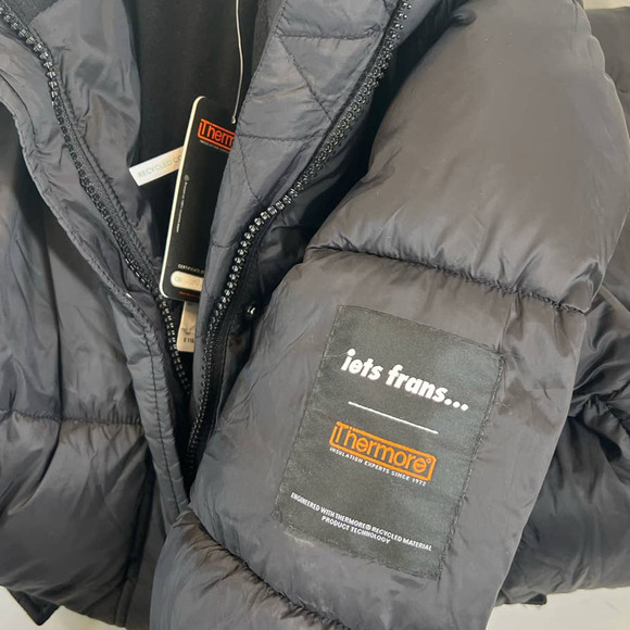 iets frans... Urban Outfitters Long Hooded Puffer Jacket Black Size Small - Picture 2 of 6